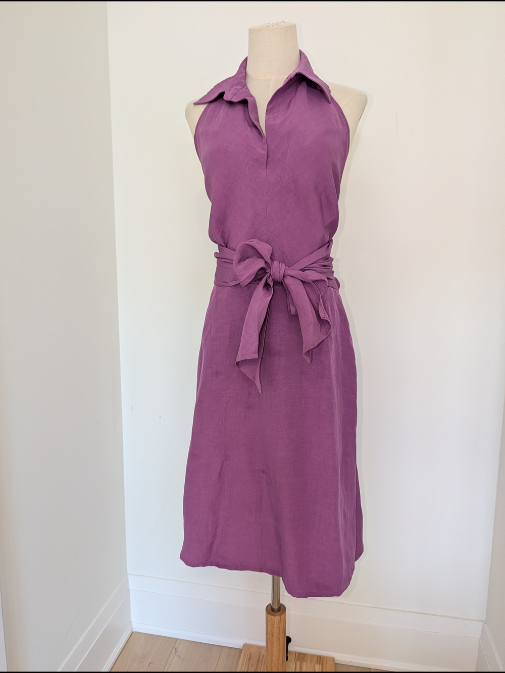MaxMara Sleeveless Tie-Waist Midi Dress in Purple